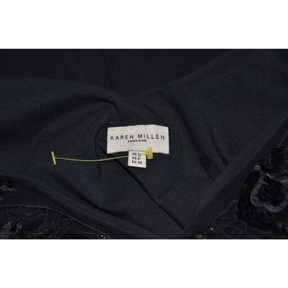KAREN MILLEN Designer Black Party Cocktail Dress Sequin Frill Top Size 12 - Picture 9 of 9